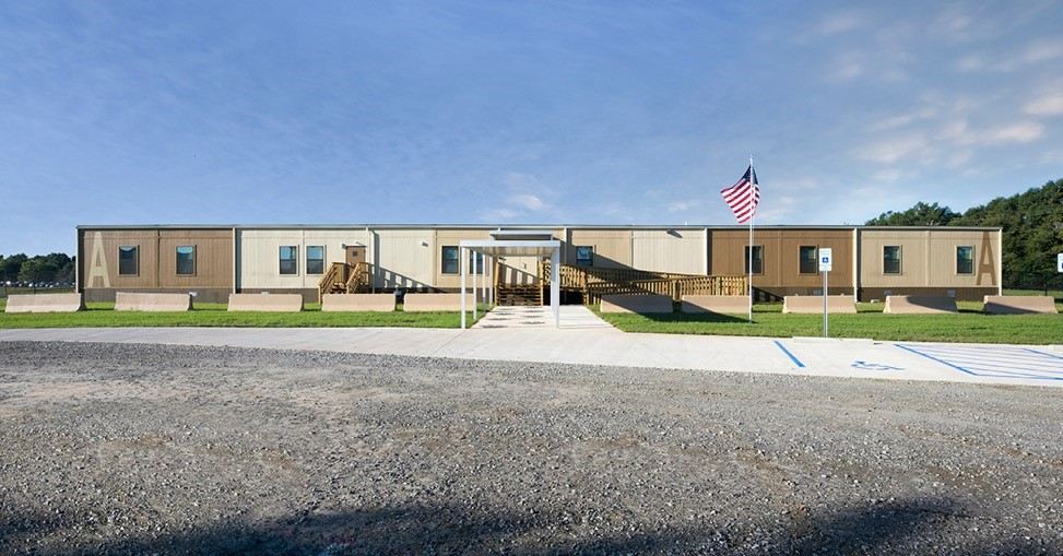 The exterior of a completed modular building.