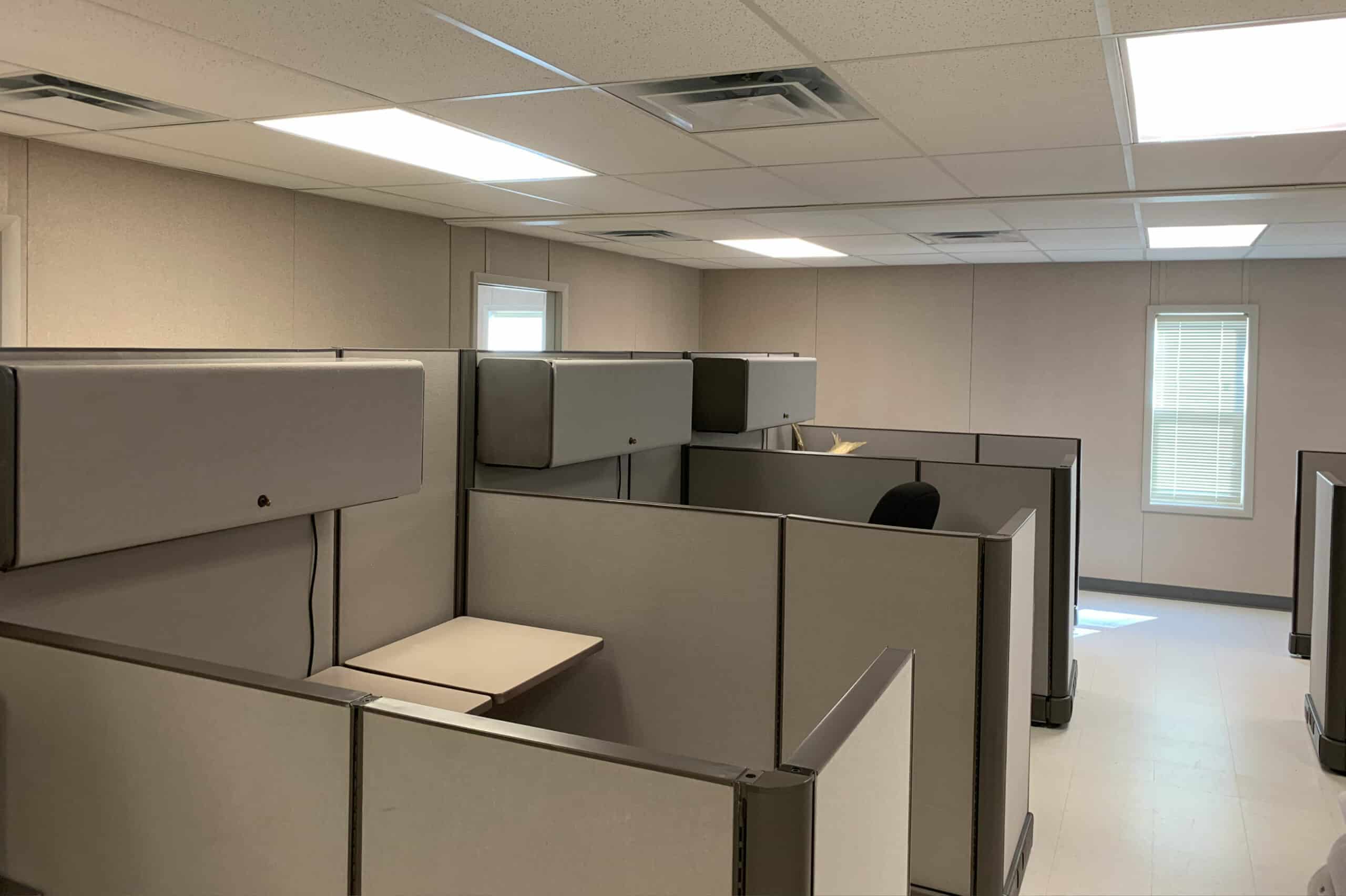 Office cubicles in a modular building.