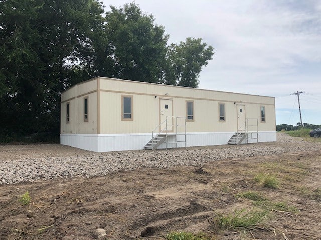 Exterior front of modular building.